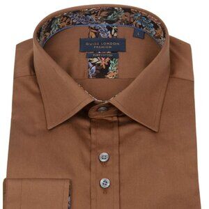 Guide London Tan with Floral Print Contrast Dress Long Sleeve Shirt